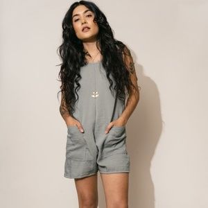 Altar Houseline Green Pocket Linen Romper Jumper - Pistachio